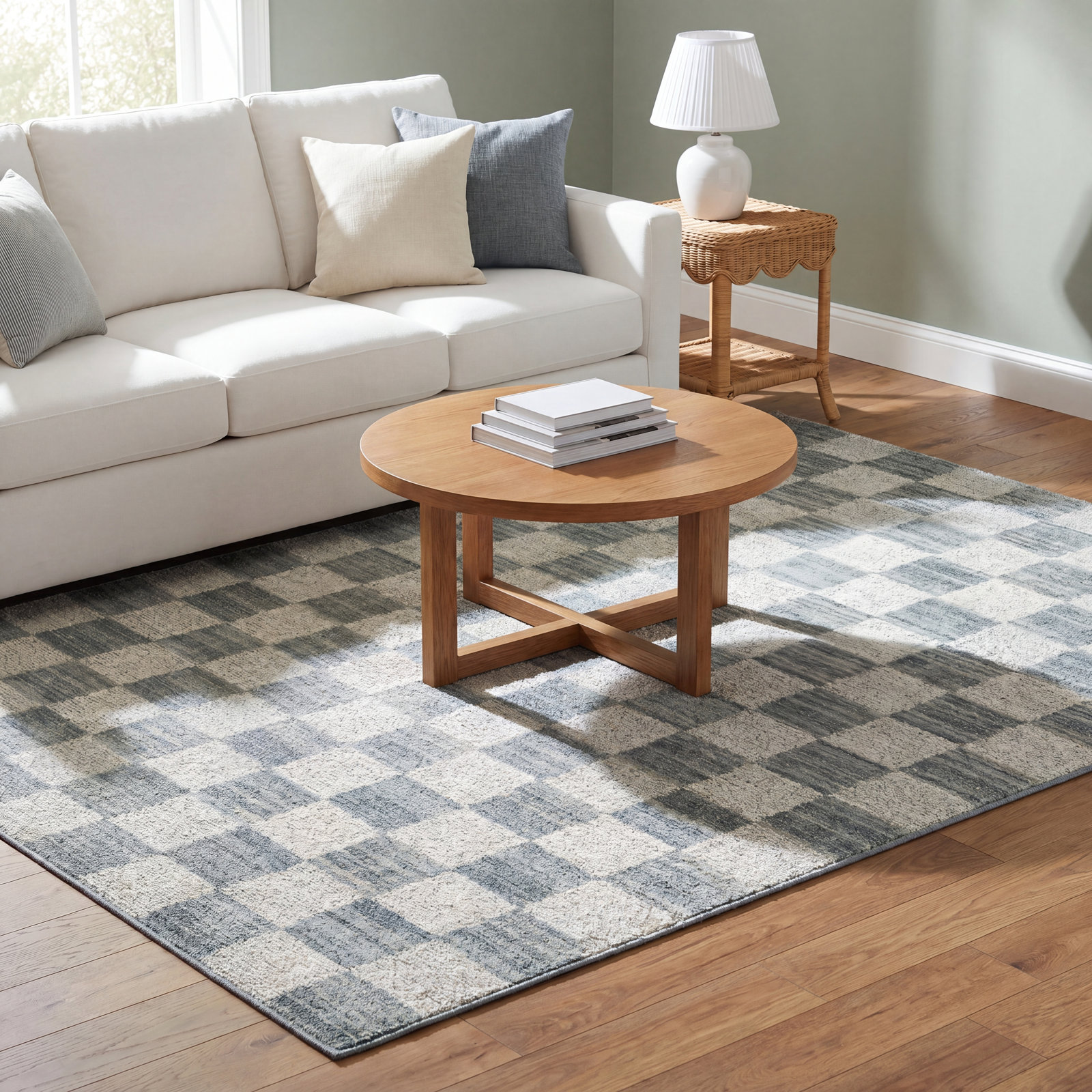 Calvin Blue / Ivory Area Rug, Rectangle 7'10" x 10'