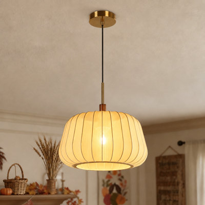 1-Light 15”W Pendant Light with Wood Accent