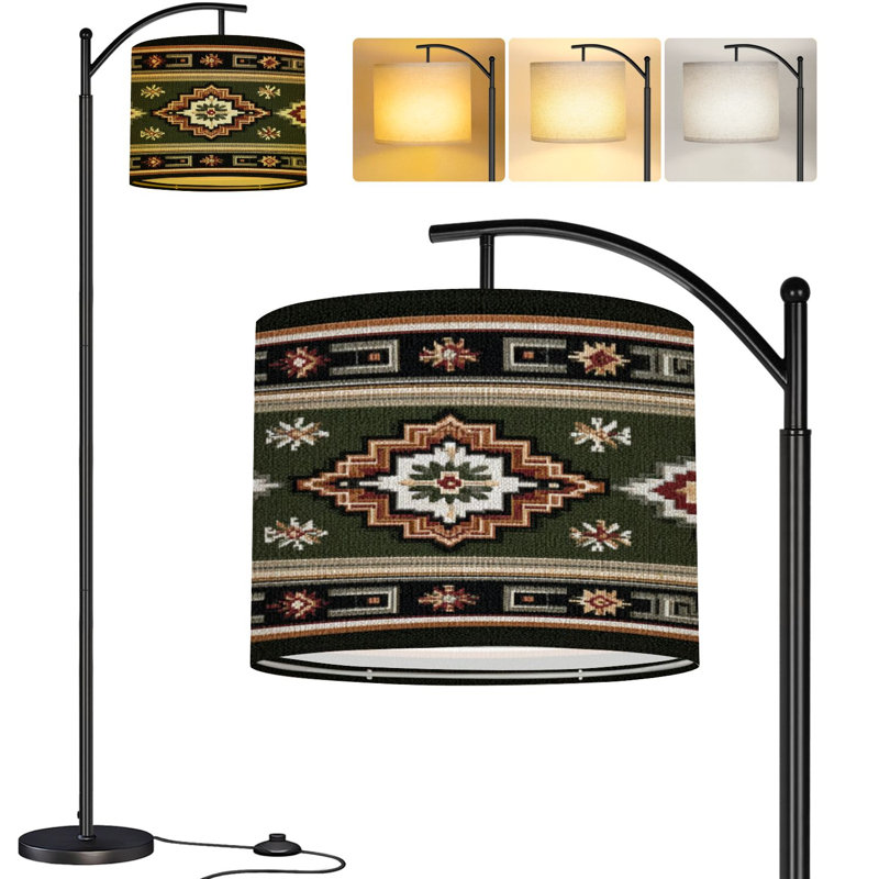  Arc Floor Lamp Native American Southwest Aztec Navajo seamless Tribal geometric print Tall Modern Standing Lamp LED Adjustable Linen Lampshade 3 Color Temperatures