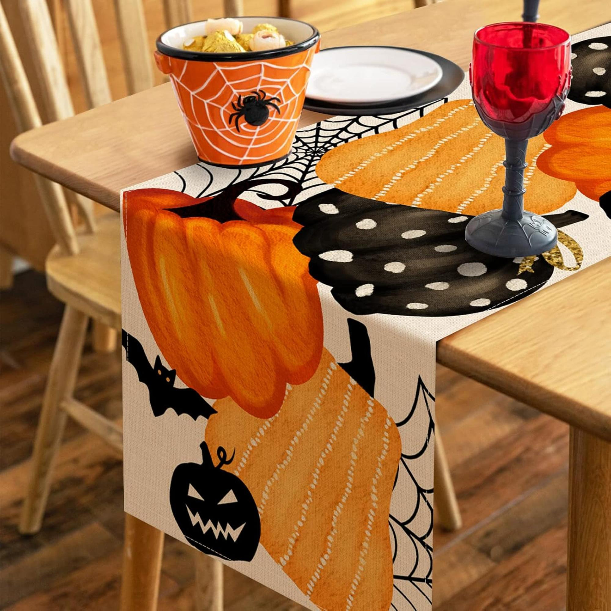 The Holiday Aisle® Halloween Jack O Lantern Pumpkin Table Runner, Gourd ...