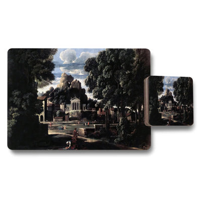 Vintage Landscape Placemats And Coasters Set For Dining Table