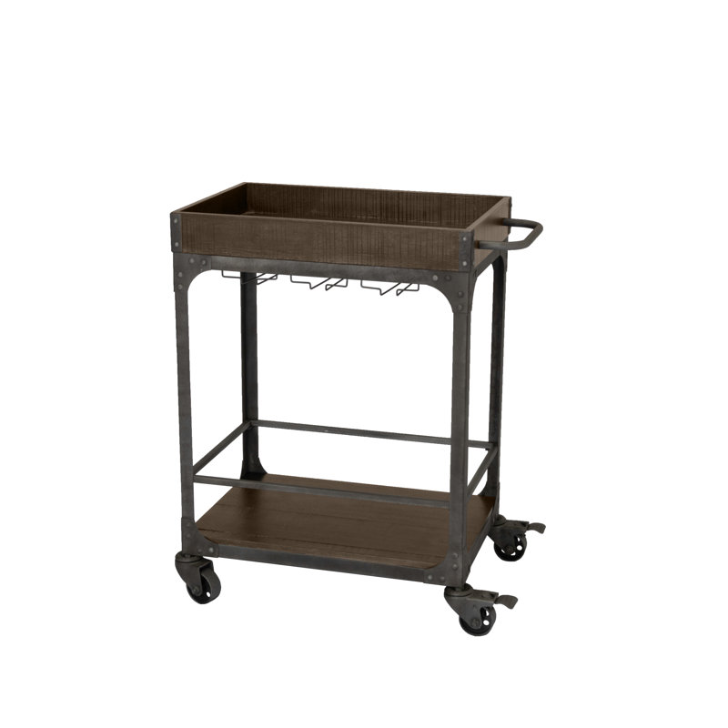 Burchett Wood Bar Cart, Rustic Light Brown