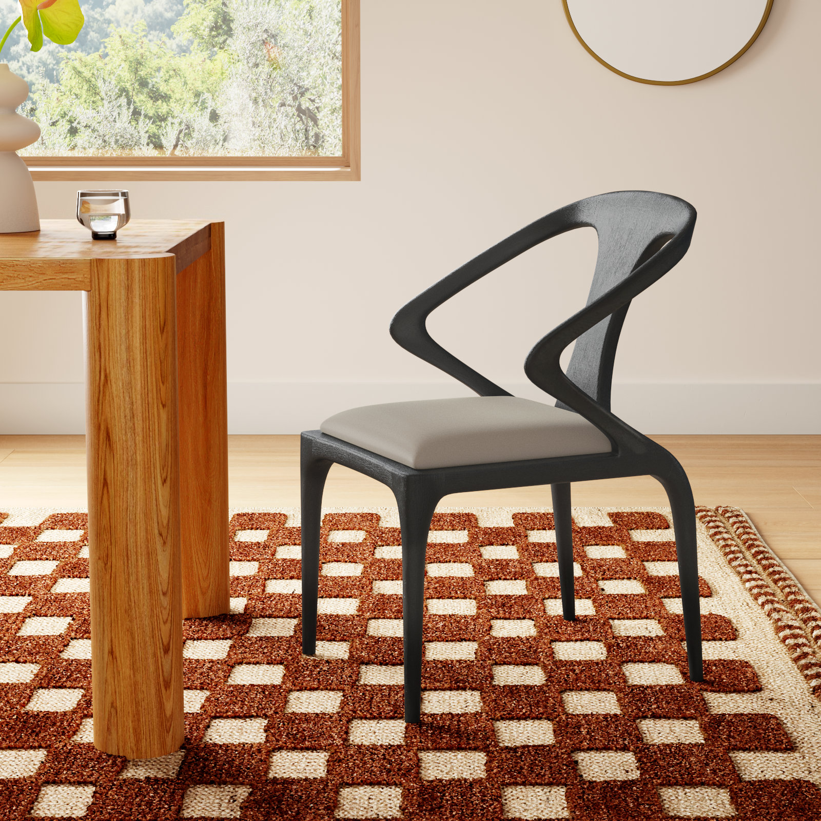 Downham Solid Wood Upholstered Dining Chair, Black Ash, Gray