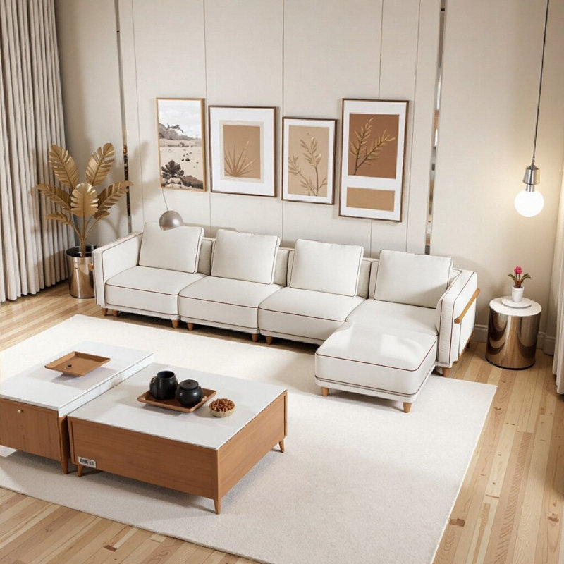 Canapé modulaire de luxe avec repose-pieds Cloud | Très grand canapé modulaire à 5 places | Coussins rembourrés de duvet doux et conception lavable | Canapé de salon Minimalist