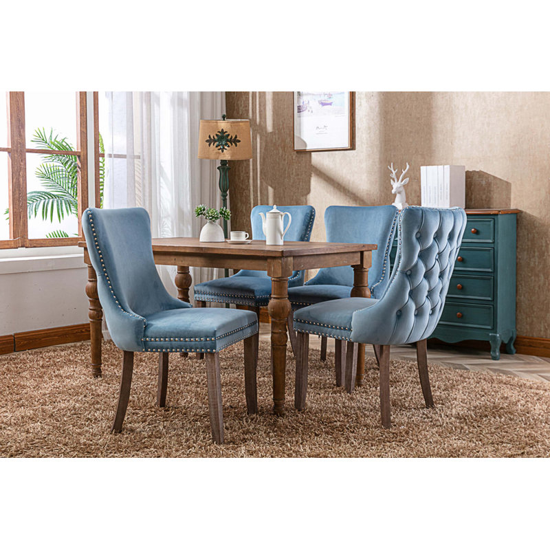 Chaise d'appoint Madra, Brun, Velours bleu clair