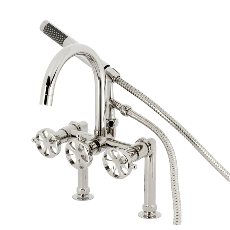 Robinet de baignoire à pattes à fixation sur le comptoir à trois poignées avec douchette Belknap, gris