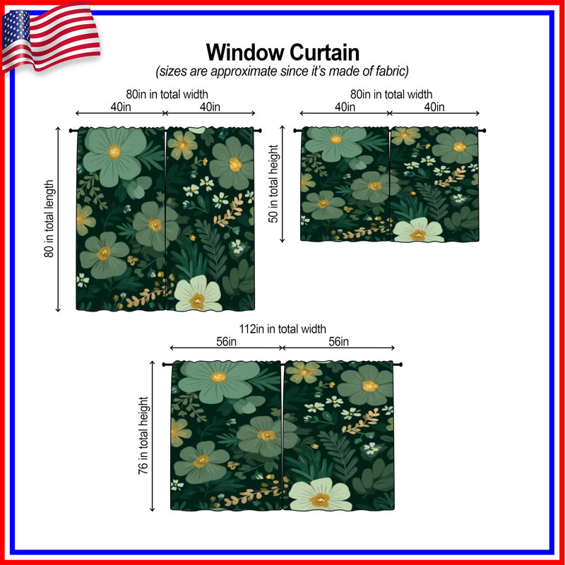 Rideaux de fenêtre à motif floral obscurcissant et obscurcissant - 2 panneaux, 20 po x 60 po - 2 panneaux