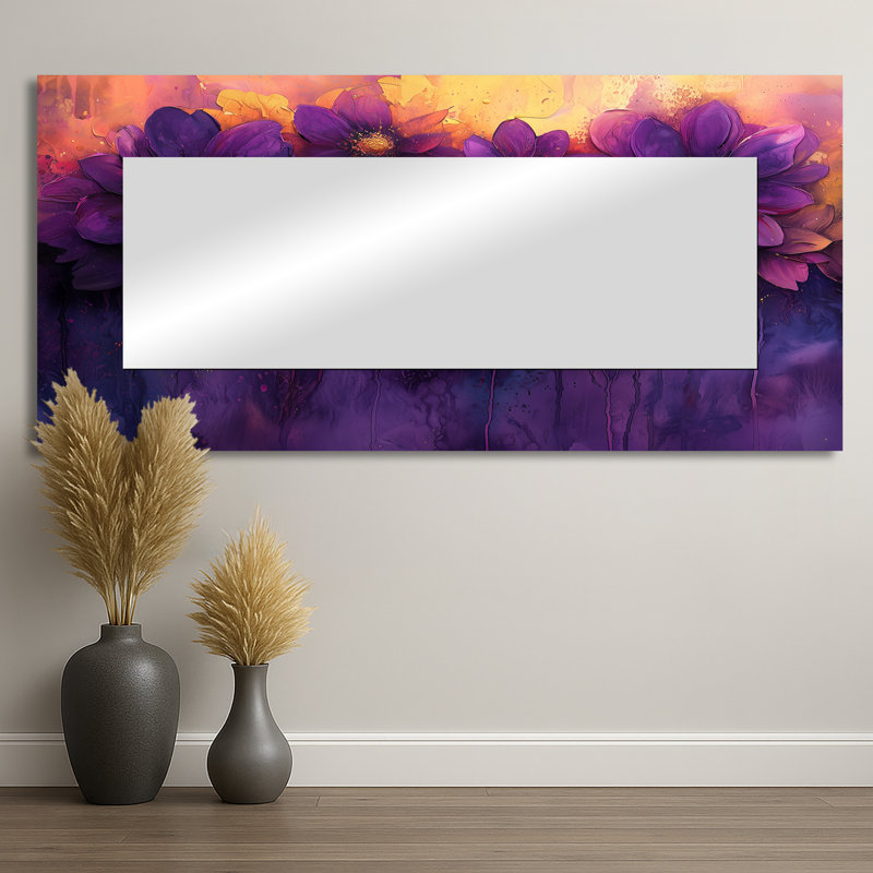 Dahlia vif lavande Dreamscape I - art mural miroir floral - imprimé sur métal, 28 po x 60 po