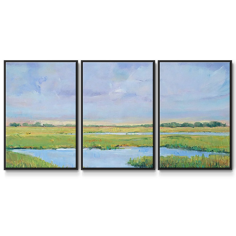 Summer Marsh I - Toile encadrée à pièces multiples, H 40 po x l 78 po x P 2 po, Noir
