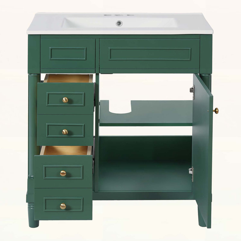 Meuble-lavabo autoportant de 30 pouces avec lavabo, porte à fermeture douce et 2 tiroirs pour un rangement spacieux et une conception moderne