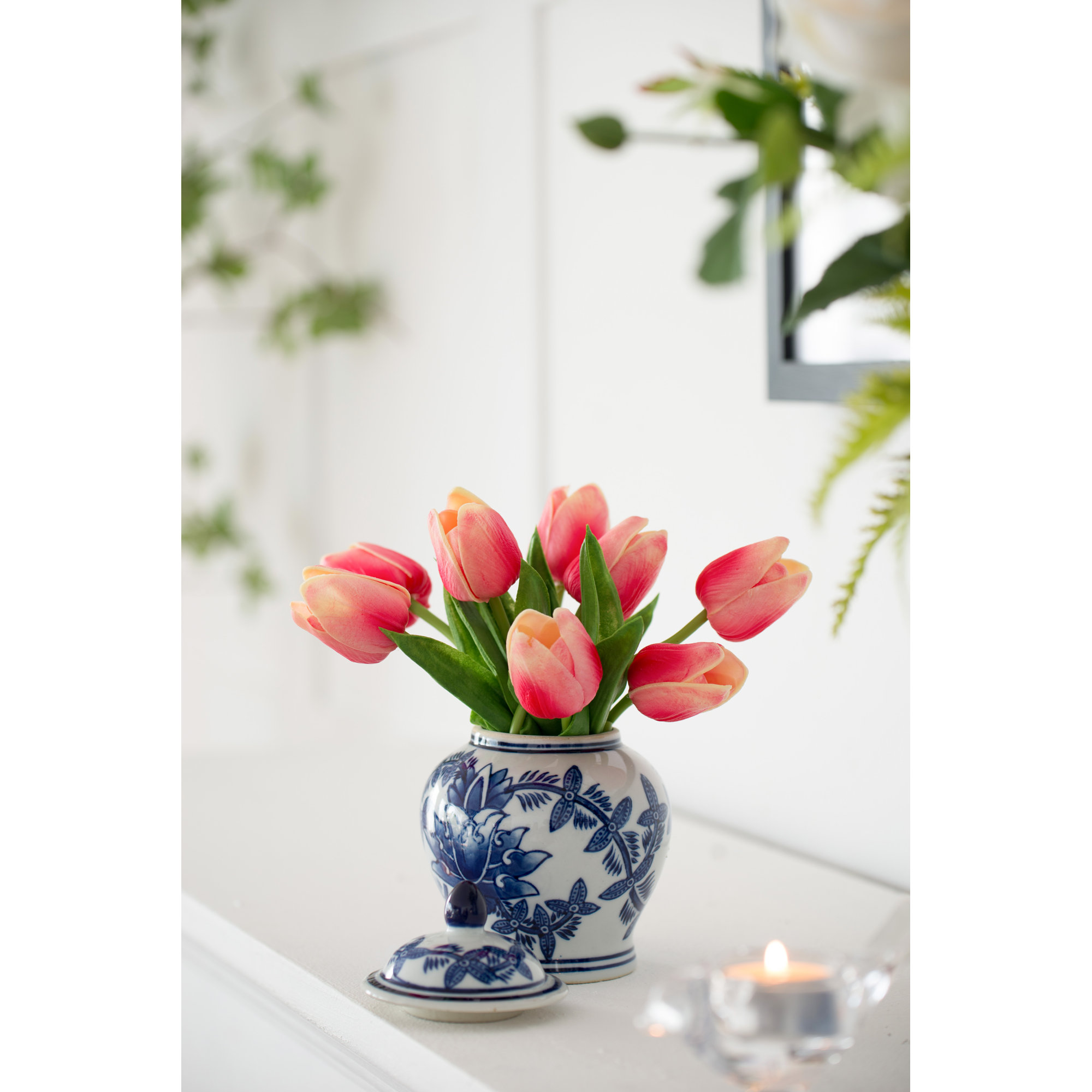 Faux Tulip Flower, 5.1" H x 3.4" W x 3.4" D, Pink