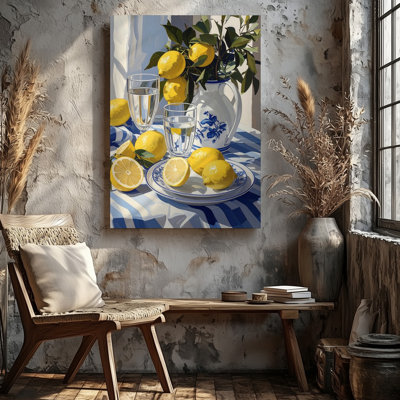 Wall Art Mediterranean Lemon Still Life Canvascharming Table Scene With Lemons And Glasses Canvas Ready To Hang Gallery Wrapped Home Decor