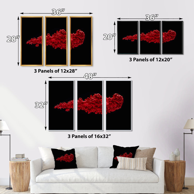 " Red River Or Red Ink Liquid Art " 3 - Pieces, 32" H x 48" W, Black