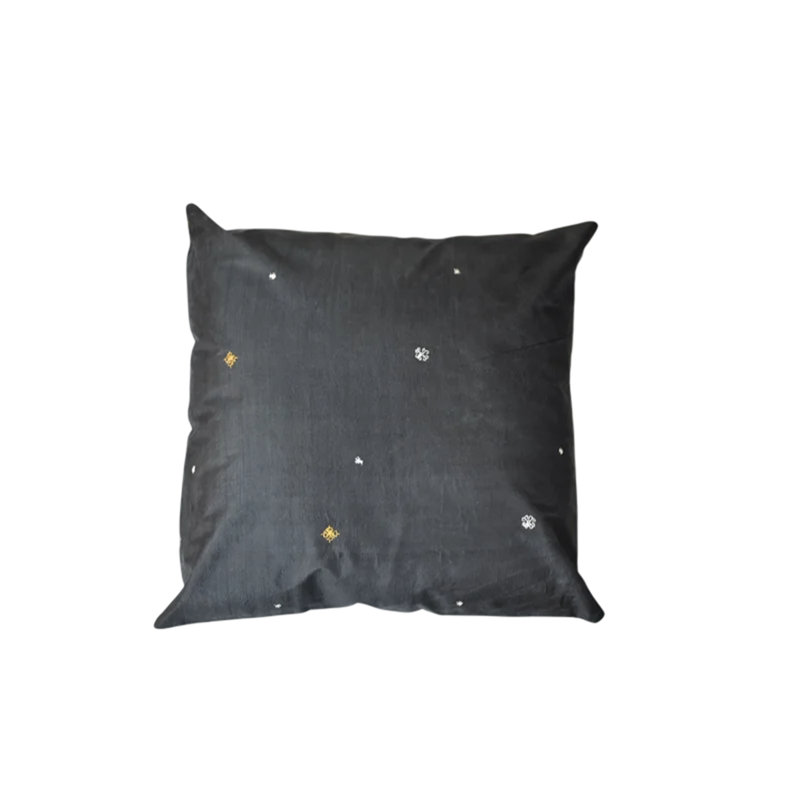Housse de coussin décorative contemporaine en soie noire 40 x 40 cm, faite à la main, pour l'intérieur, ensemble de 1