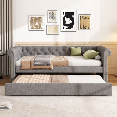 3FT Velvet Daybed Sofa Bed with Slats, 90x190 cm, Grey