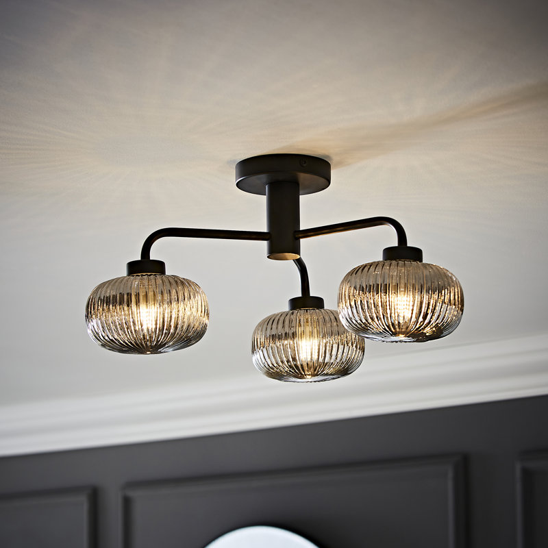 Abigahil Glass Semi Flush Mount, Smoked, Matte Black, Yes