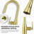 Brushed gold single-handle high-arc kitchen sink faucet with a retractable pull-down spray head; dual-function kitchen sink faucet.-118661921
