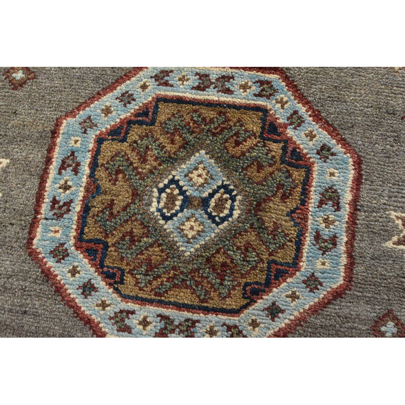 Tapis oriental tribal en laine gris noué à la main 2 pi 11 po x 4 pi Kazak Kazak