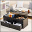 Table basse à plateau relevable avec rangement, hauteur réglable, compartiment caché et 2 tiroirs pour un salon moderne