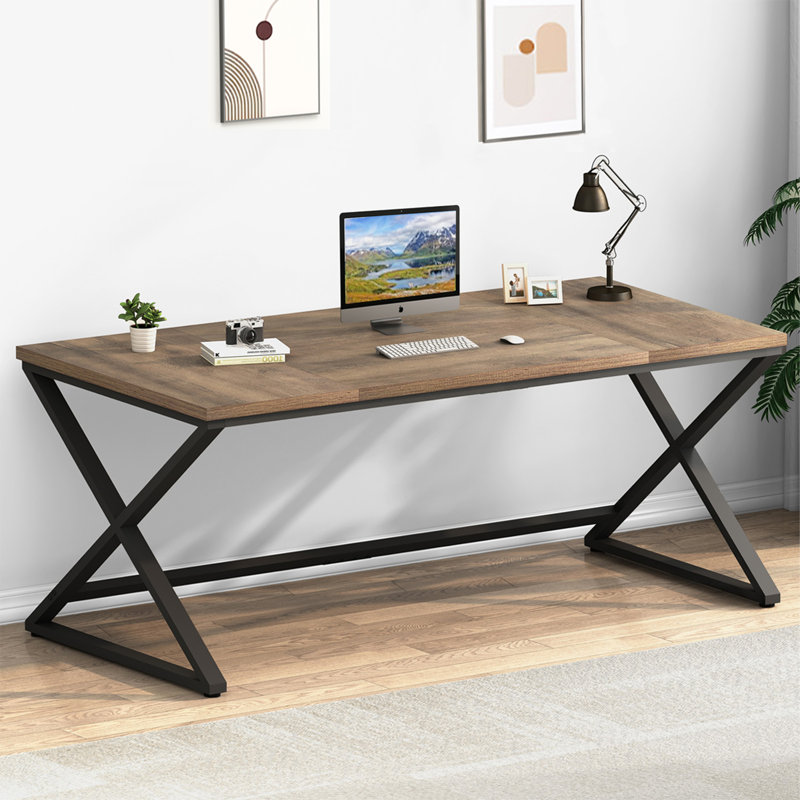Writing Desk,Industrial Wood Metal Work Desk for Writing Study, Rustic Oak/Black