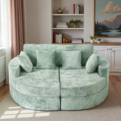 Full-compressed Curved Chaise Lounge Sofa With 4 Throw Pillows And 2 Cup Holders by Hokku Designs