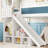 Twin Solid Wood Loft Bed with Storage, Wardrobe, Detachable Slide & Ladder, Blue + White-114218328-114218332