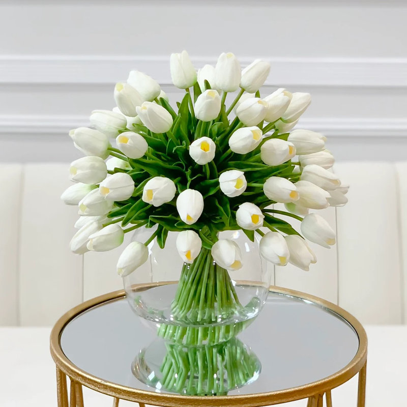 Real Touch Tulips Centerpiece In Vase, White