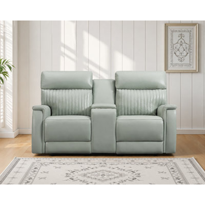 Power Leather Reclining Loveseat with Zero Gravity Storage Console and Built-In USB Port