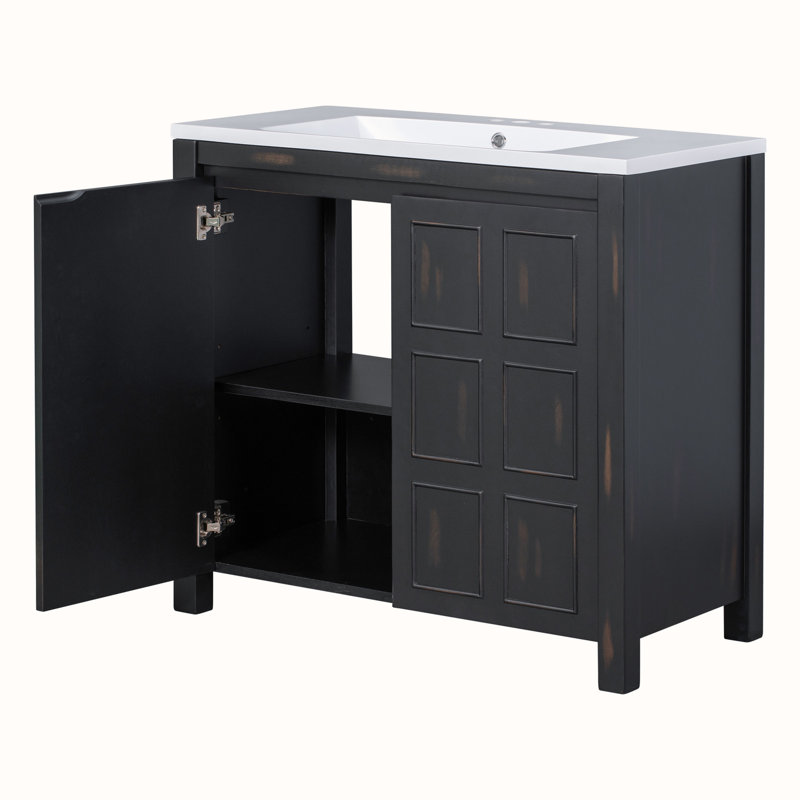 Meuble-lavabo simple 36 po avec plateau Stacye, Noir, noir, noir, noir