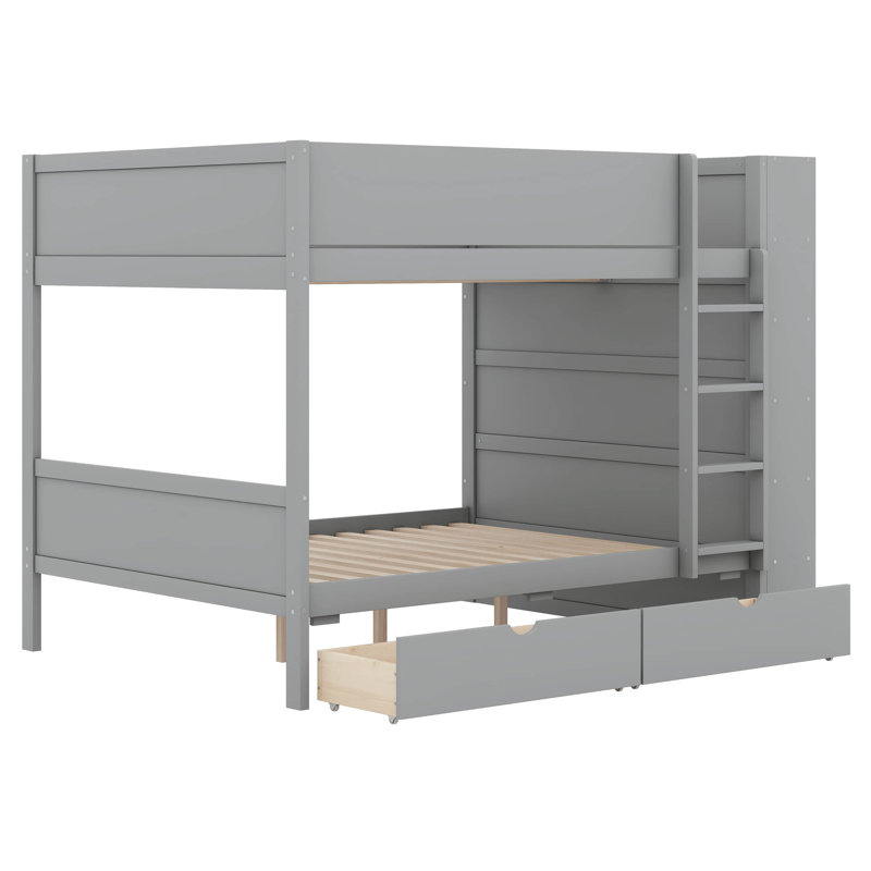 Louis Solid Bunk Bed With 2 Drawers, Twin Over Twin, Gray