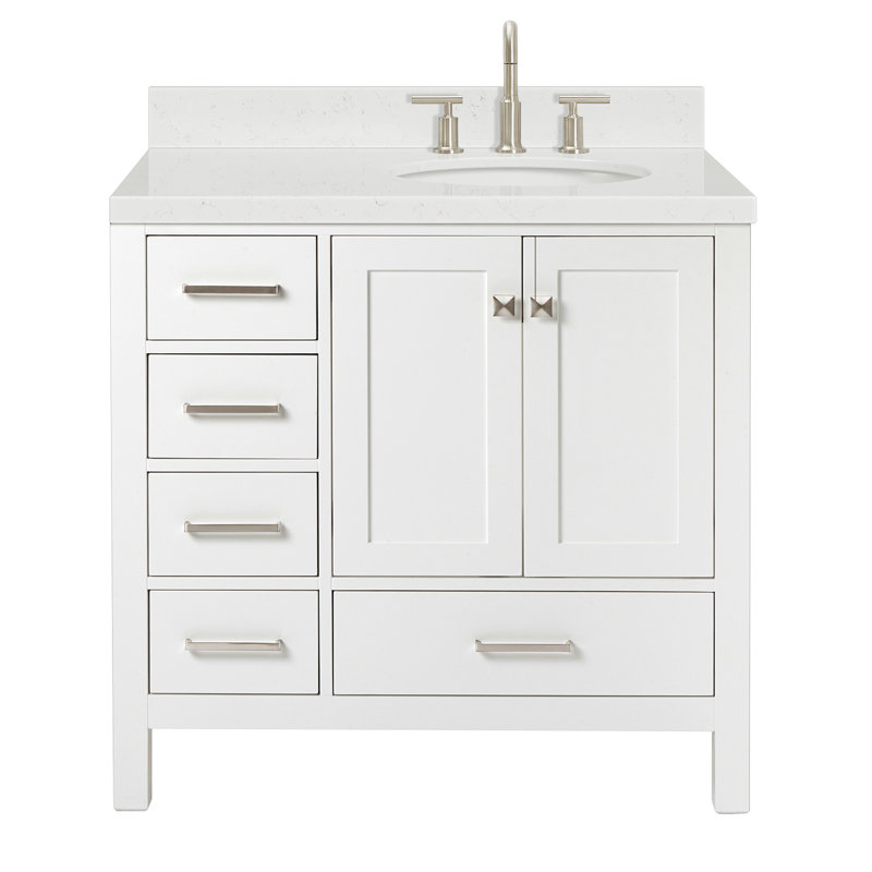 Cambridge 36.25'' Single Bathroom Vanity with Carrara Quartz Top, White