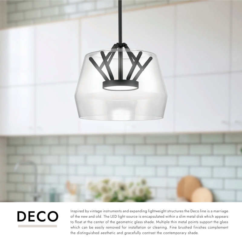 1 - Light LED Pendant, 7.88" H x 11.75" W x 11.75" D, Clear, Black