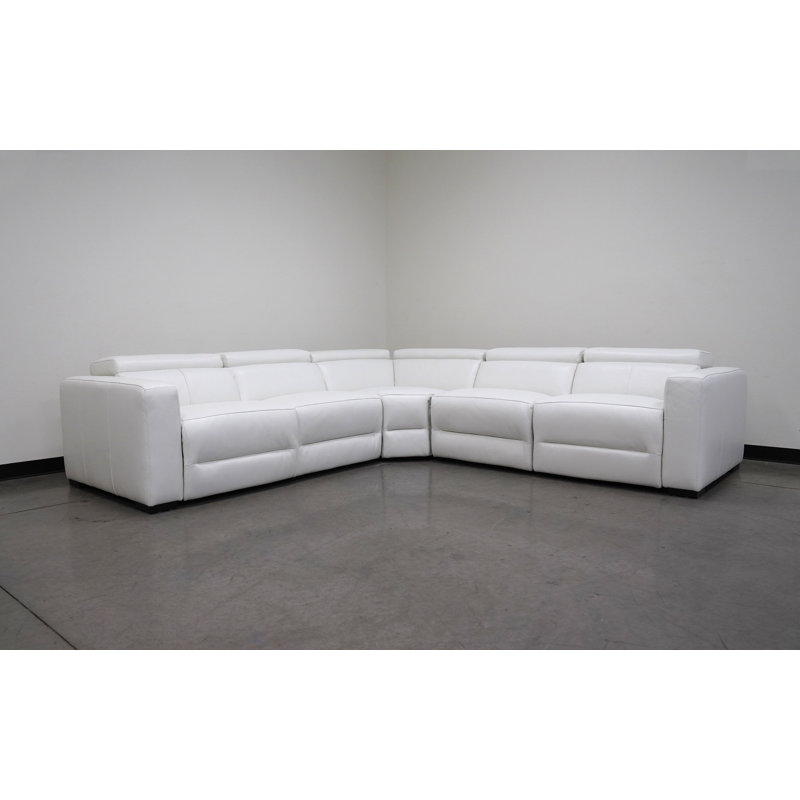 Creshawn Upholstered Power Reclining L-Shaped Sectional Symmetrical, White Genuine Leather