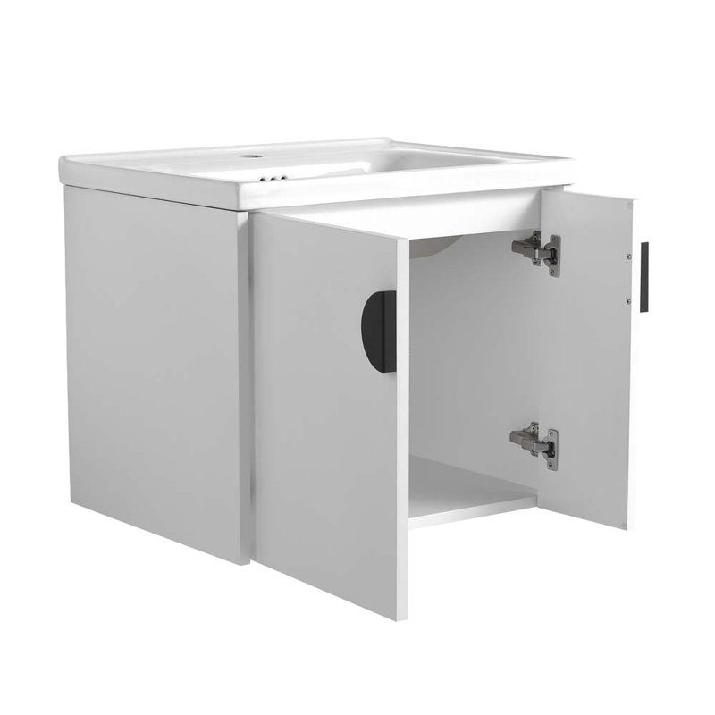 Meuble-lavabo simple 23,8 po avec plateau en céramique Khwaish, Blanc