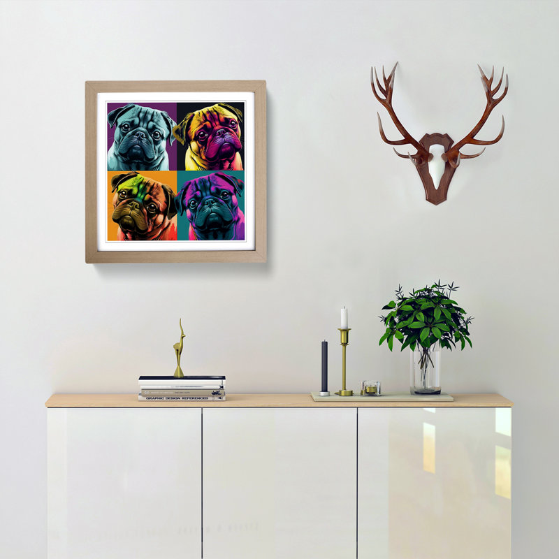 Pug Pop - Single Picture Frame Print on Wood, Oak