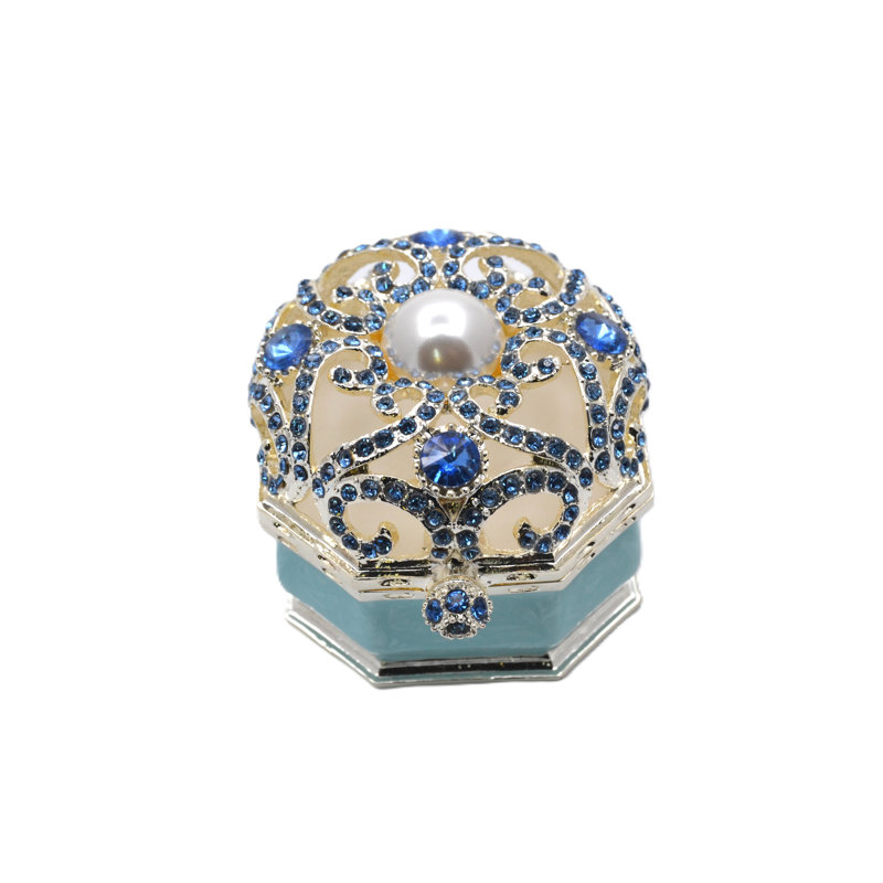 Jeweled Octagonal Shape Ring Trinket Box with Austrian Crystals