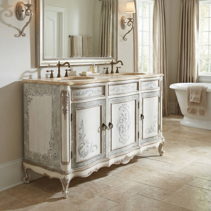 Meuble-lavabo double 67 po Vizcaino Grande, Brun/crème