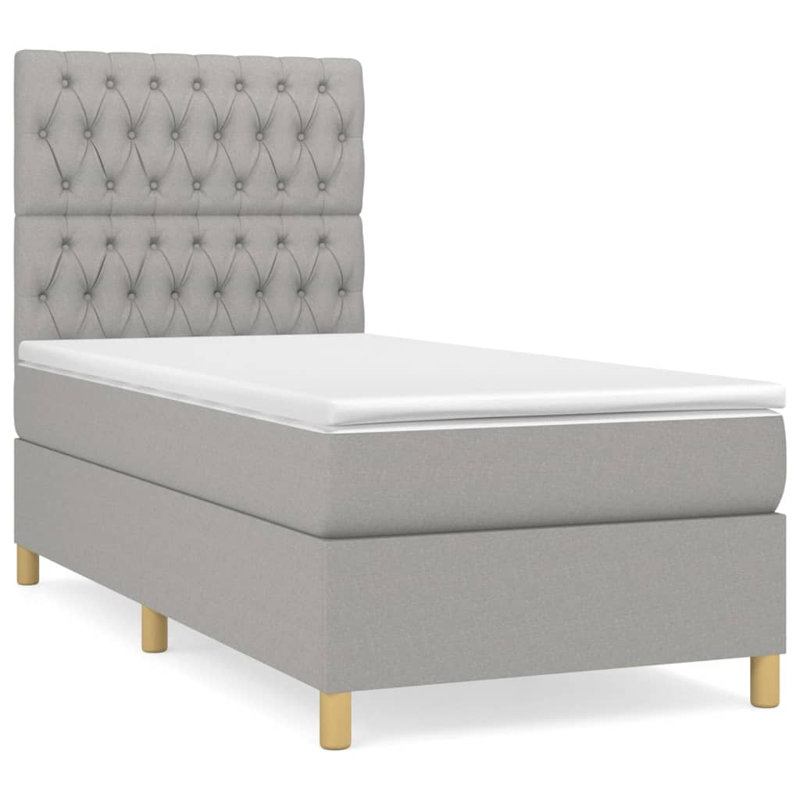 Lit à sommier tapissier avec matelas, Tissu, Simple TG, Gris clair / chêne