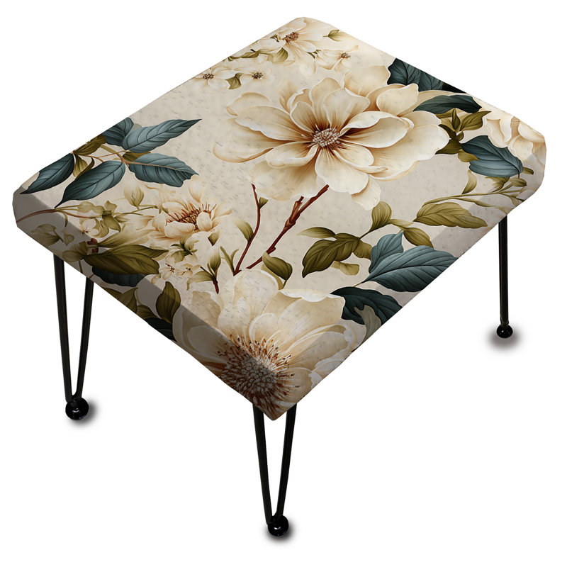 Cream Delicate Poppies Flowers - Floral Rectangle Ottoman