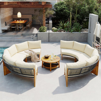 Ensemble de conversation avec canapé en rotin 8 pièces avec coussins et tables d'appoint Saross