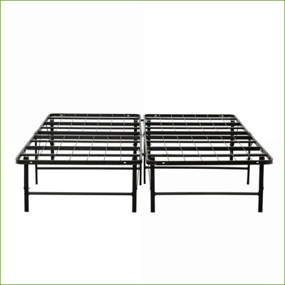 Base de lit plateforme pleine grandeur en métal massif - aucun sommier nécessaire, rangement spacieux sous le lit, mobilier de chambre noir