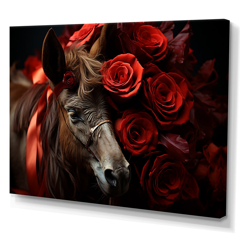 «Black and Red Roses Charm», art mural âne, H 16 po x l 32 po x P 1 po, Toile tendue