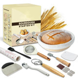 Sourdough Starter Kit With 9-Inch Round Banneton Bread Proofing Basket Sourdough Bread Baking Supplies Set Including Flour Sifter, Dough Scraper, Bread Lame, Dough Whisk And Pastry Mat