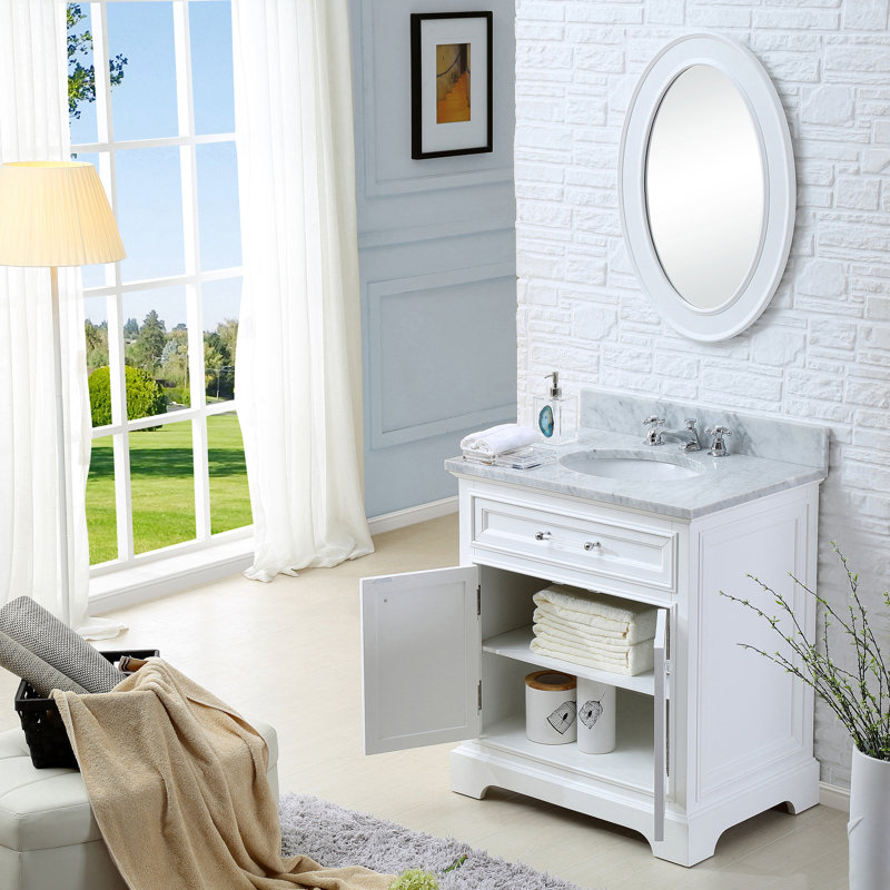 Derby 24" Single Sink Bathroom Vanity Set with Mirror, White, Mirror Included