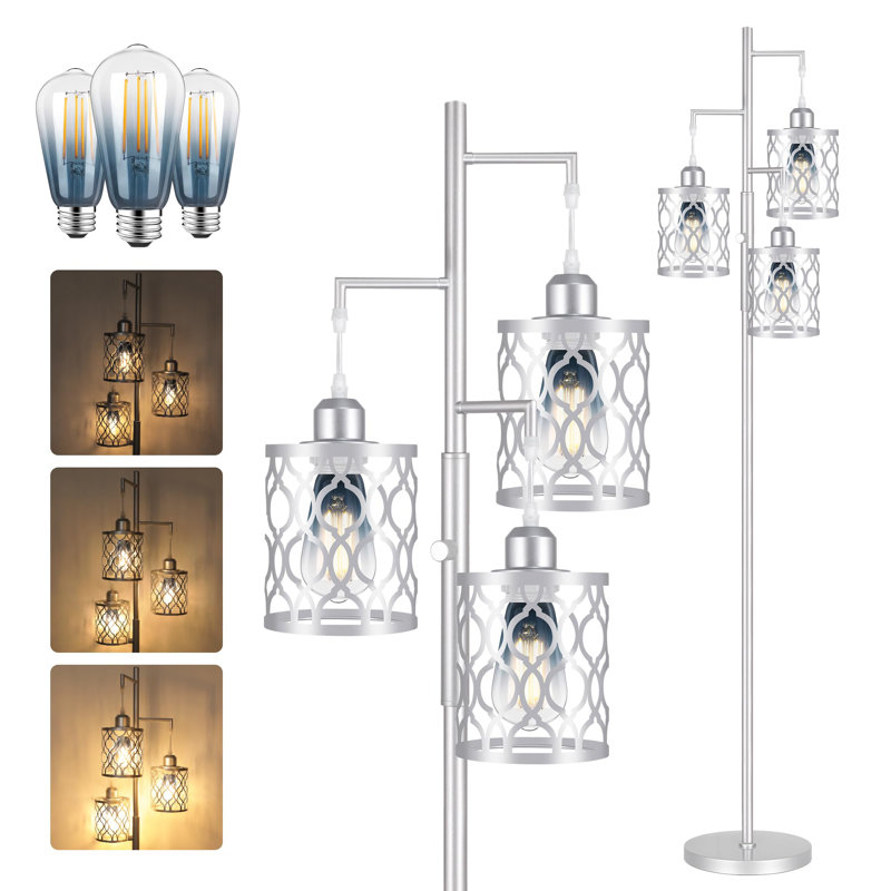 Lampe sur pied 68 "de style campagnard, lampes sur pied industrielles à intensité variable comprenant 3 ampoules E26 de 6 pièces, lampe sur pied arbre