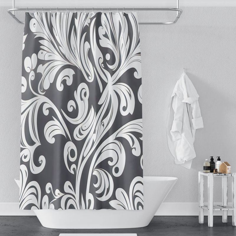Hyndman Floral Shower Curtain, 83" H x 70" W, Dark Grey