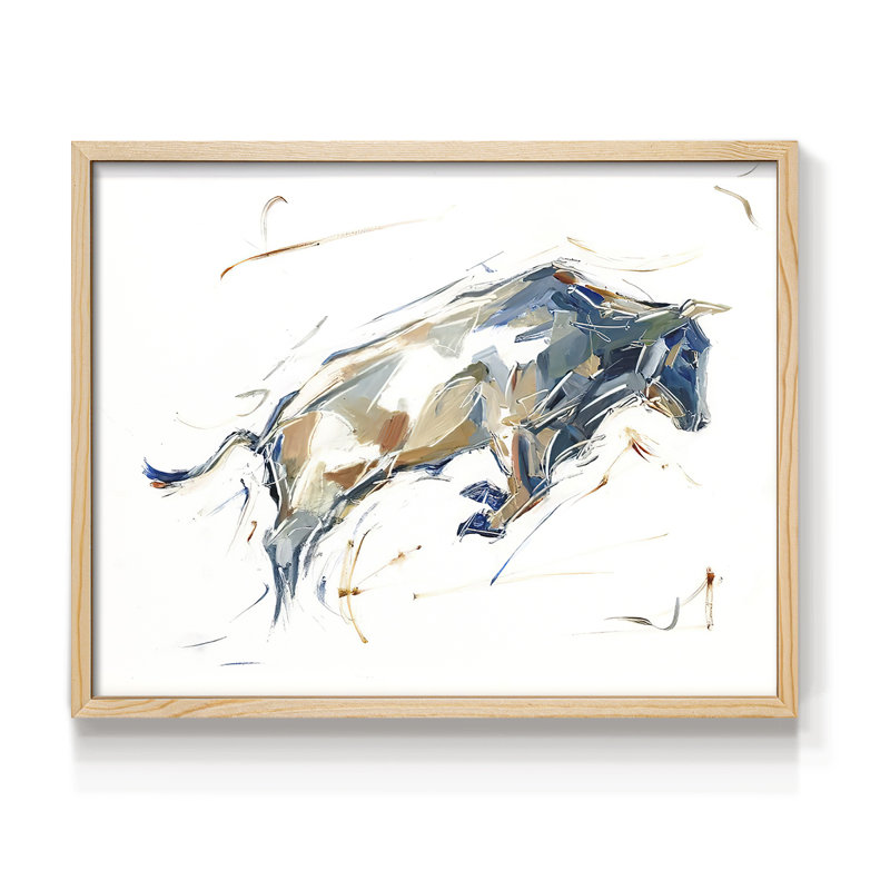 Étude de taureau moderne I - reproduction encadrée - réarmable, Naturel, H 11 po x l 14 po