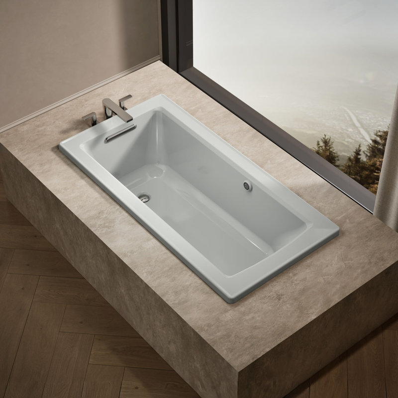 Archer Drop-In Bath with Bask Heated Surface and Reversible Drain, Ice Grey