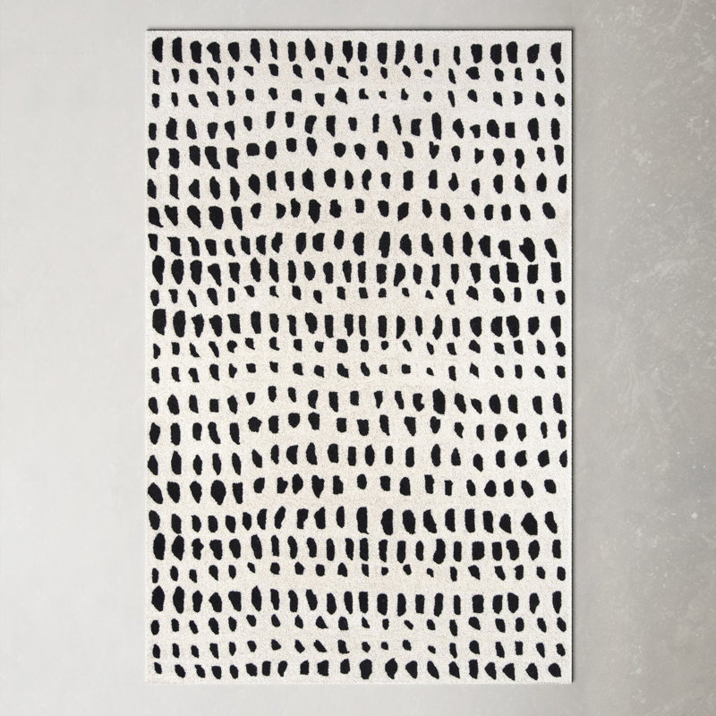 Ivory and Black Hand-Tufted Wool Rectangular Rug