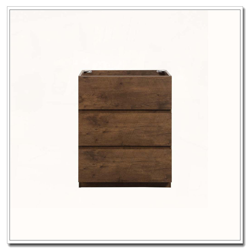 Floor Cabinet With Three Pre Assembled Handle Free Drawers, Walnut